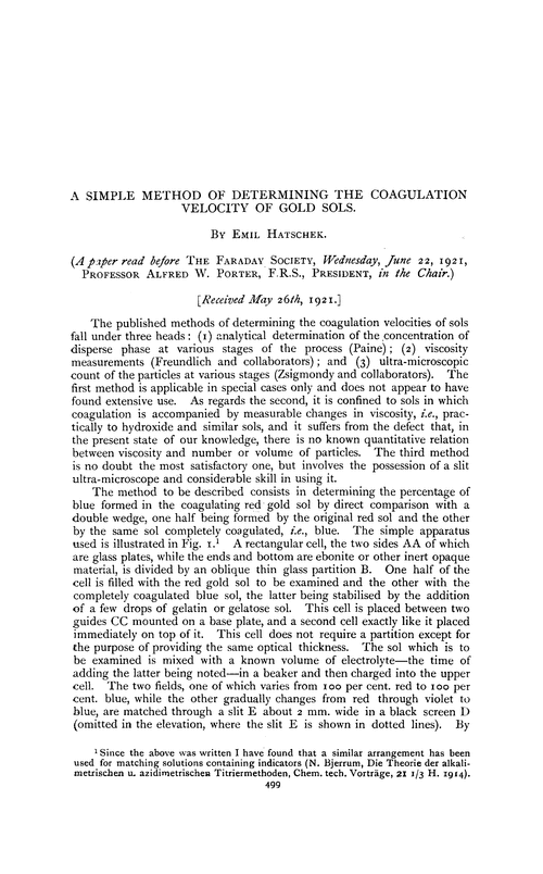 A simple method of determining the coagulation velocity of gold sols