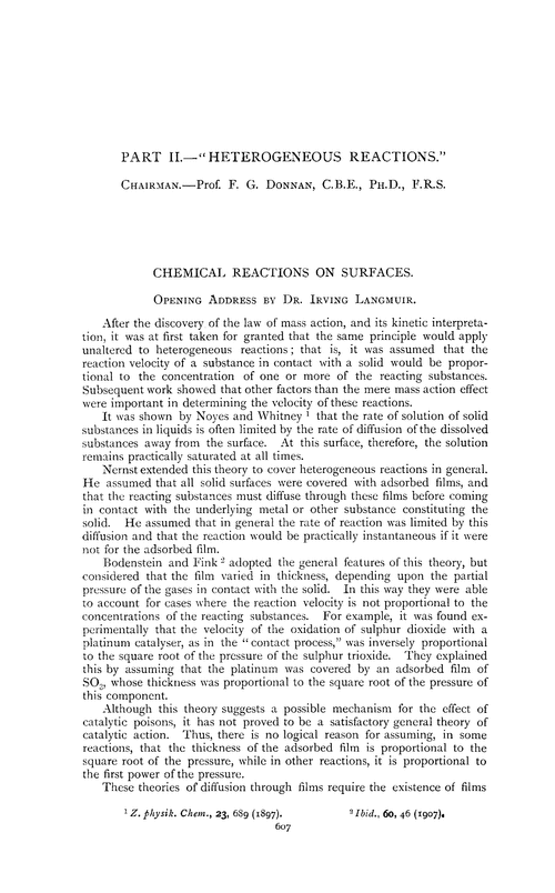 Part II.—“Heterogeneous reactions”. Chemical reactions on surfaces