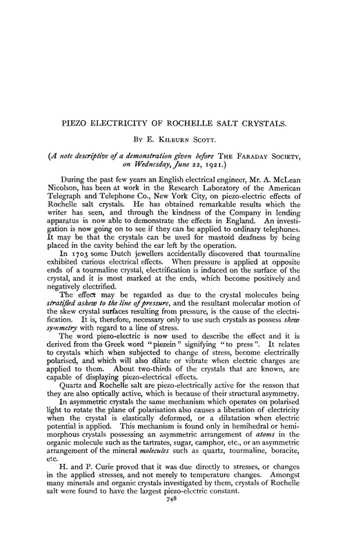 Piezo electricity of Rochelle salt crystals