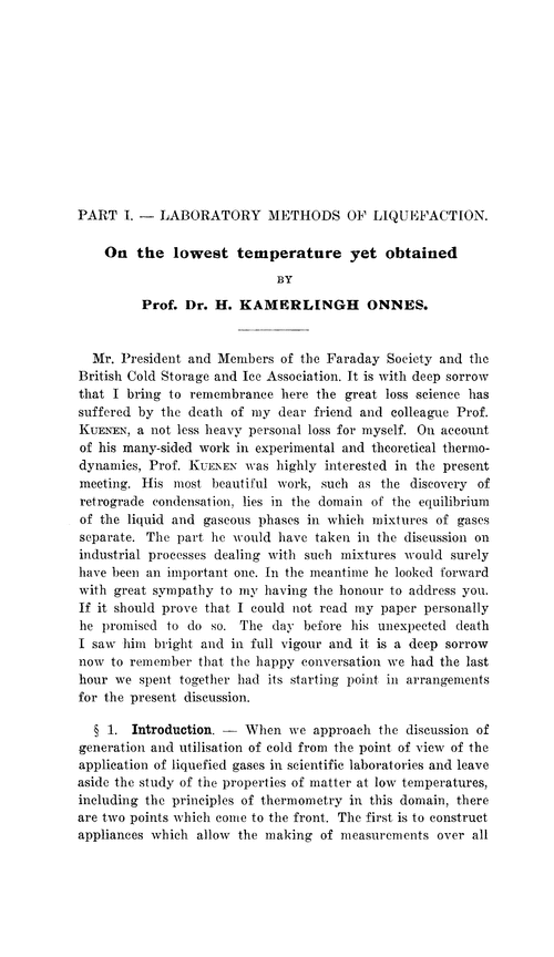 Part I.—Laboratory methods of liquefaction. On the lowest temperature yet obtained