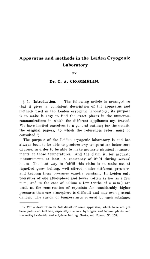 Apparatus and methods in the Leiden cryogenic laboratory