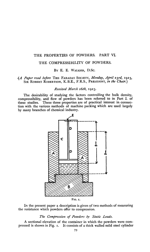 The properties of powders. Part VI. The compressibility of powders