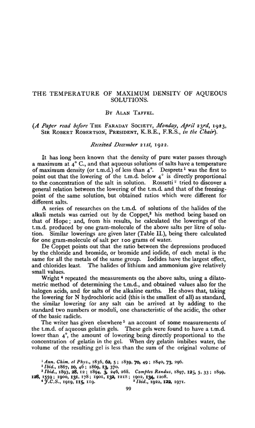 The temperature of maximum density of aqueous solutions