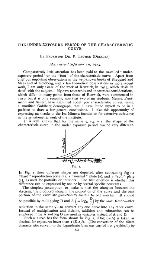 The under-exposure period of the characteristic curve