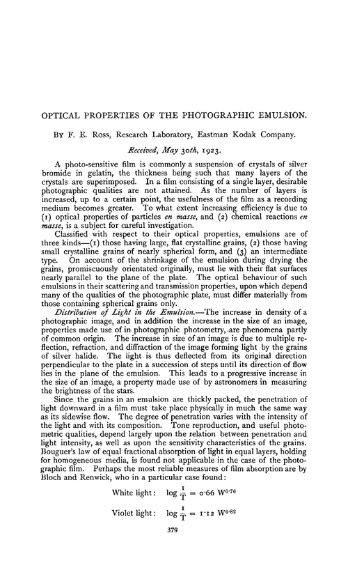 Optical properties of the photographic emulsion