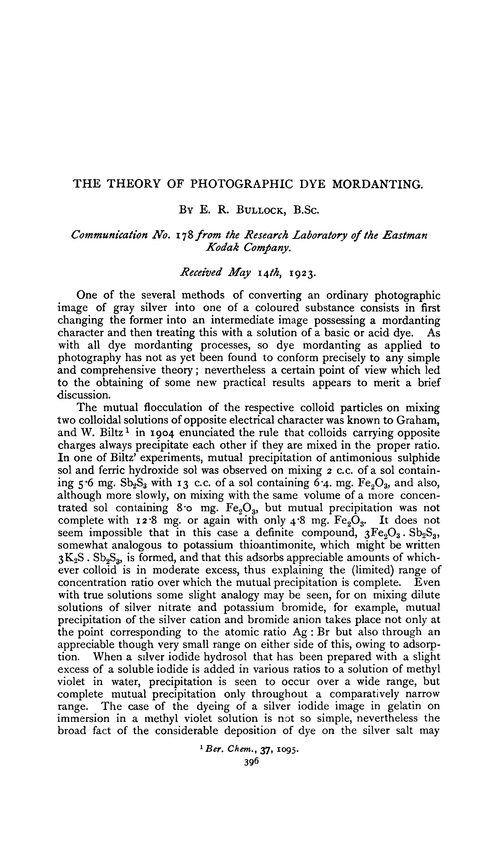 The theory of photographic dye mordanting