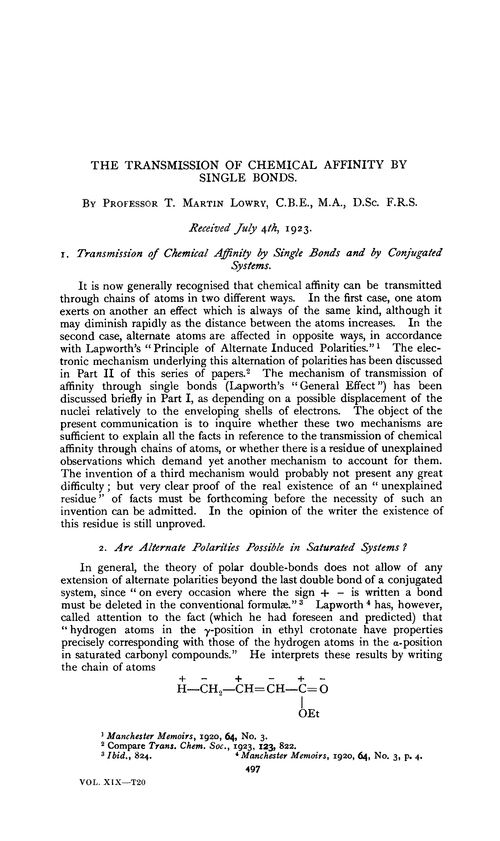 The transmission of chemical affinity by single bonds