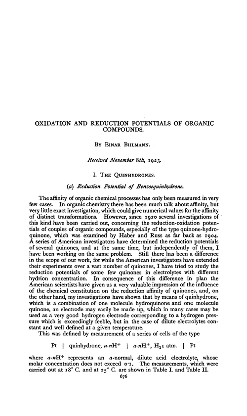 Oxidation and reduction potentials of organic compounds