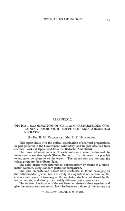 Appendix I. Optical examination of certain preparations containing ammonium sulphate and ammonium nitrate