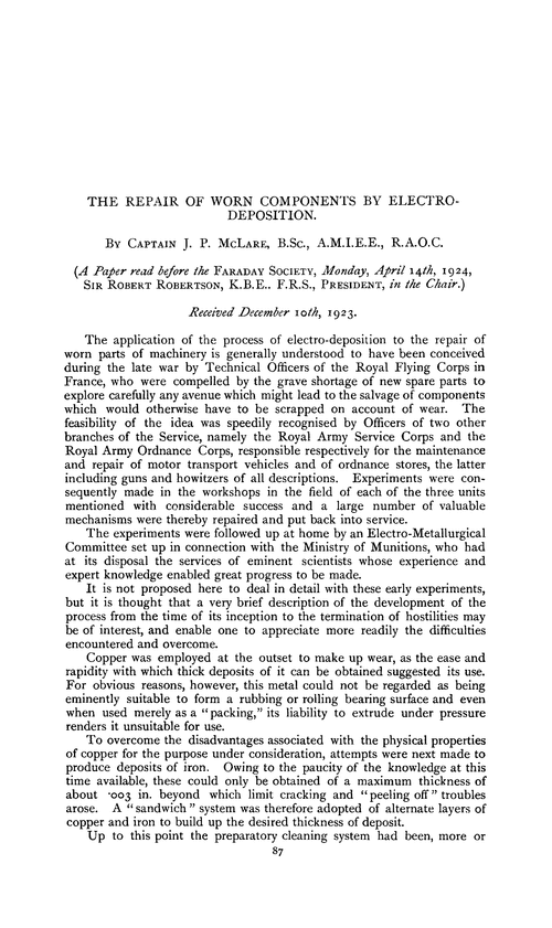 The repair of worn components by electro-deposition
