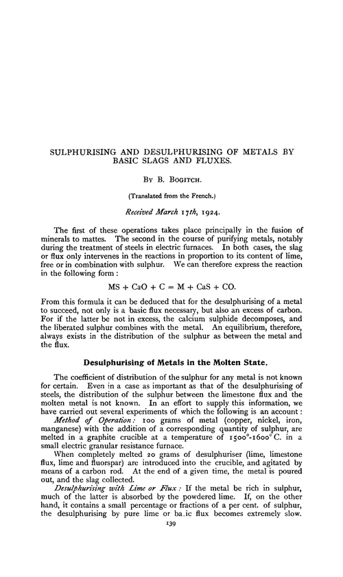 Sulphurising and desulphurising of metals by basic slags and fluxes