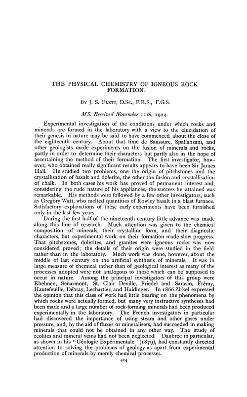 The physical chemistry of igneous rock formation