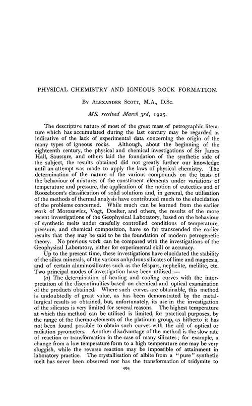 Physical chemistry and igneous rock formation