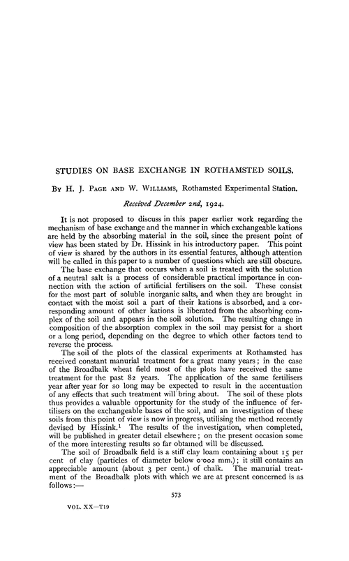 Studies on base exchange in Rothamsted soils