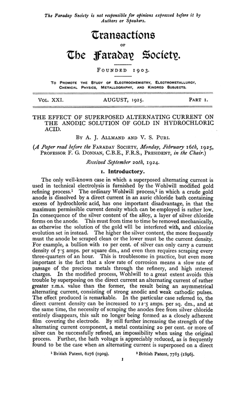 The effect of superposed alternating current on the anodic solution of gold in hydrochloric acid