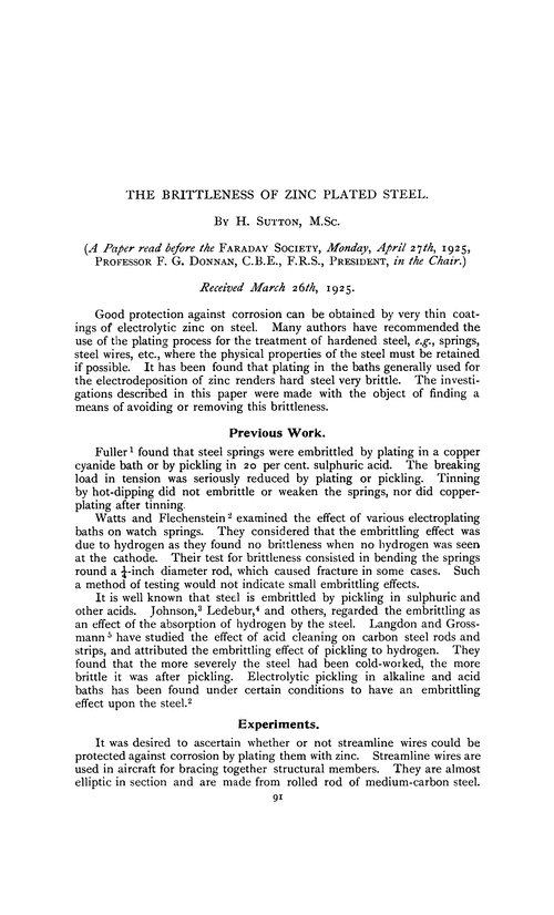 The brittleness of zinc plated steel