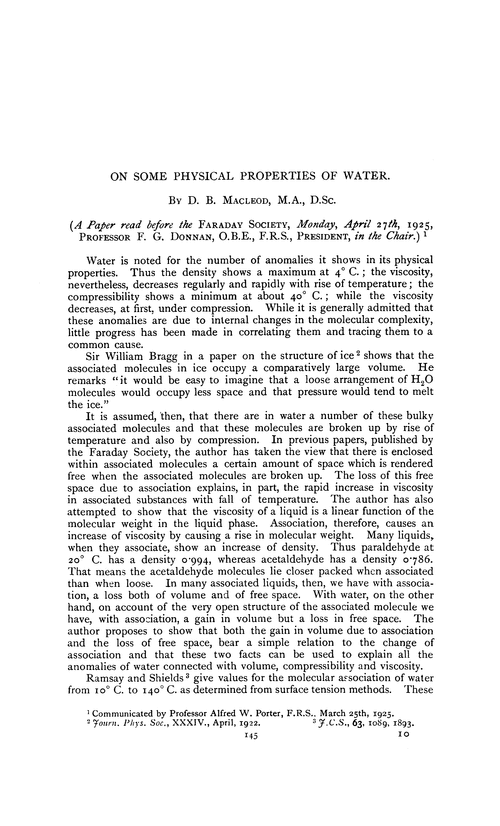 On some physical properties of water