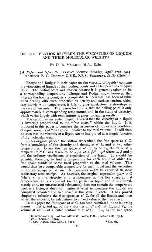 On the relation between the viscosities of liquids and their molecular weights