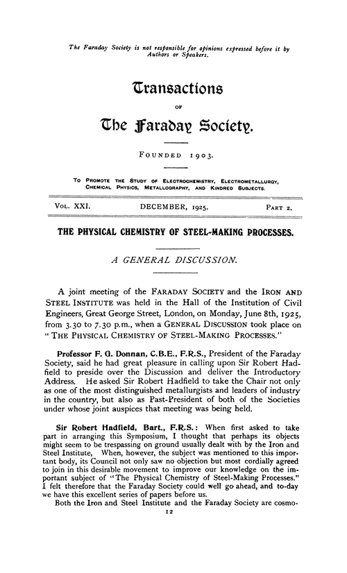 The physical chemistry of steel-making processes. A general discussion