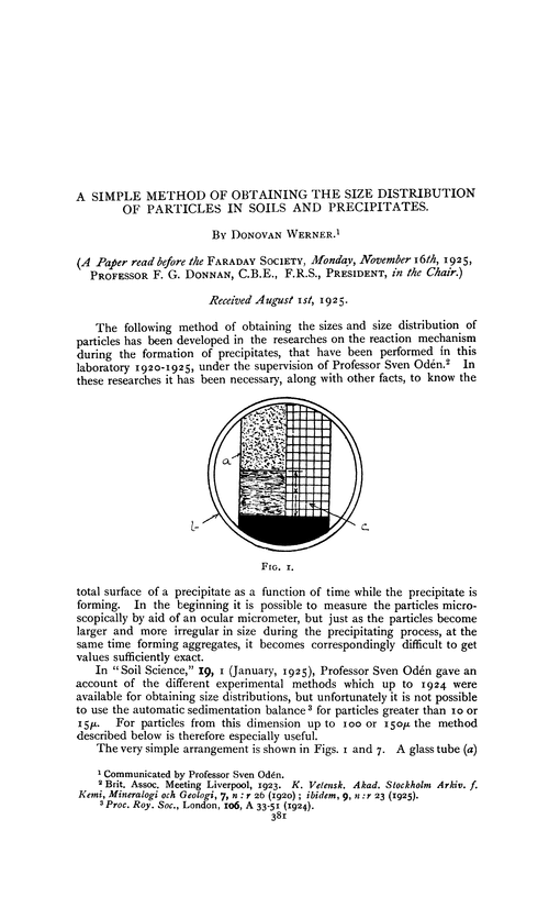 A simple method of obtaining the size distribution of particles in soils and precipitates