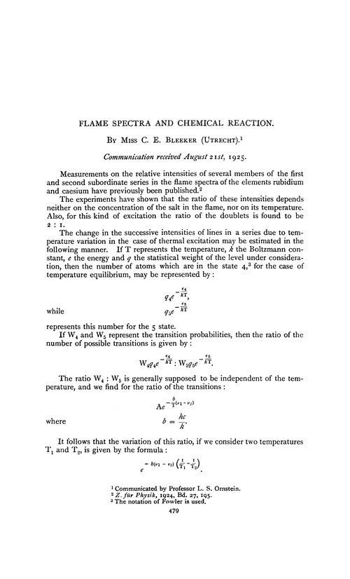 Flame spectra and chemical reaction