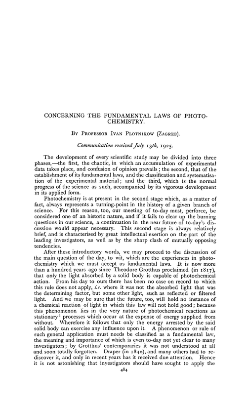 Concerning the fundamental laws of photo-chemistry