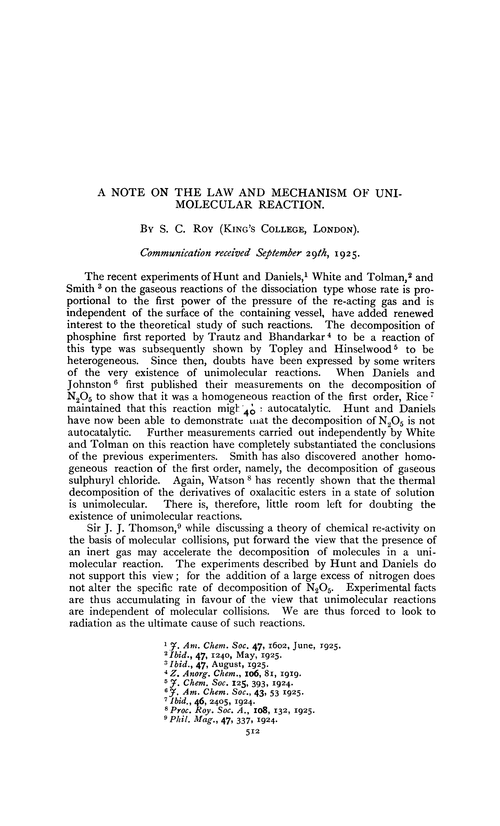 A note on the law and mechanism of uni-molecular reaction