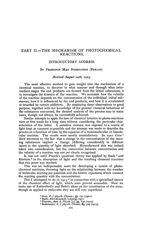 Part II.—The mechanism of photochemical reactions. Introductory address