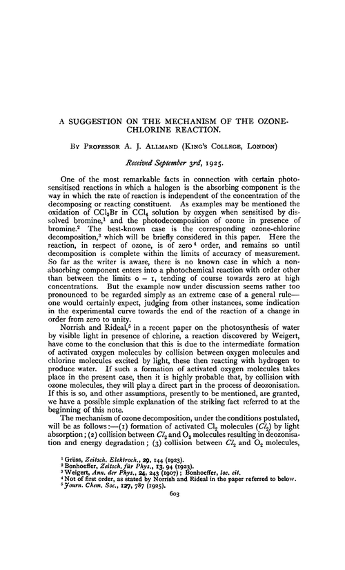 A suggestion on the mechanism of the ozone-chlorine reaction