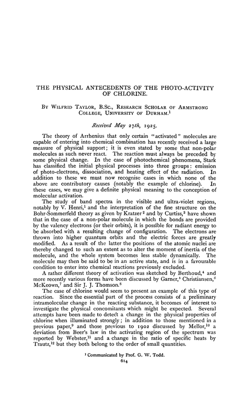 The physical antecedents of the photo-activity of chlorine