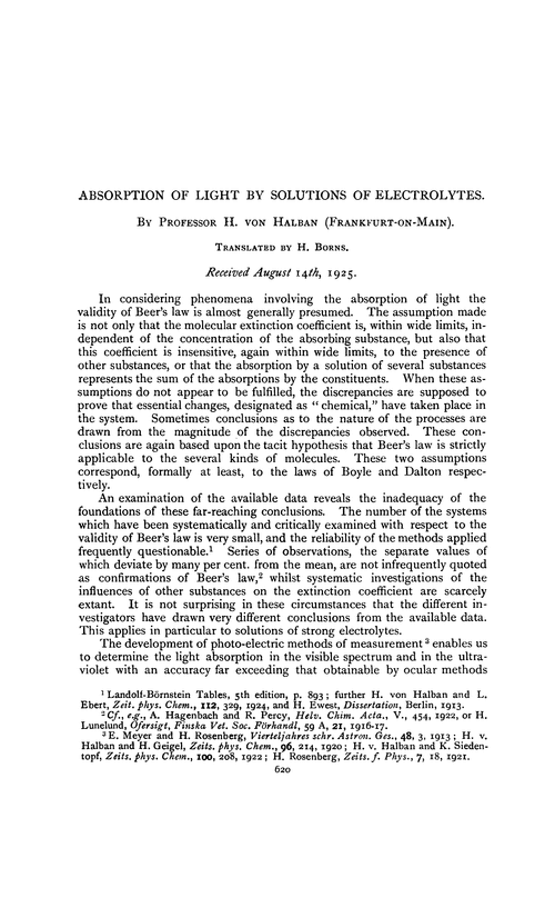 Absorption of light by solutions of electrolytes