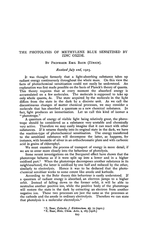 The photolysis of methylene blue sensitised by zinc oxide