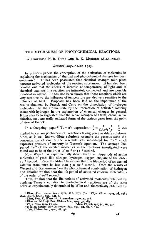 The mechanism of photochemical reactions