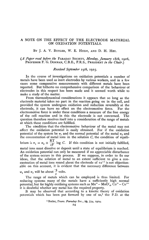 A note on the effect of the electrode material on oxidation potentials