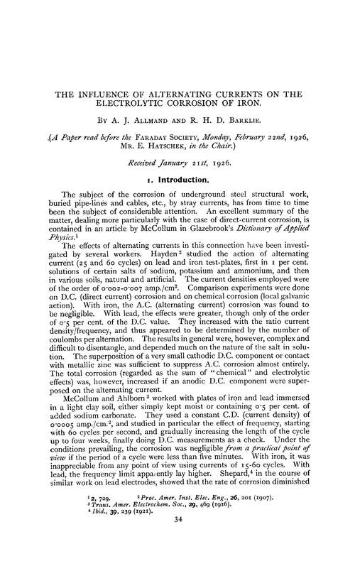 The influence of alternating currents on the electrolytic corrosion of iron