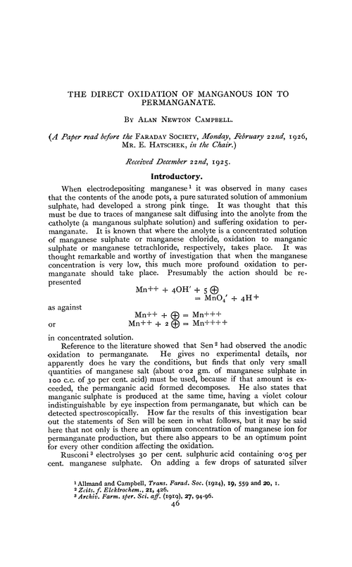 The direct oxidation of manganous ion to permanganate