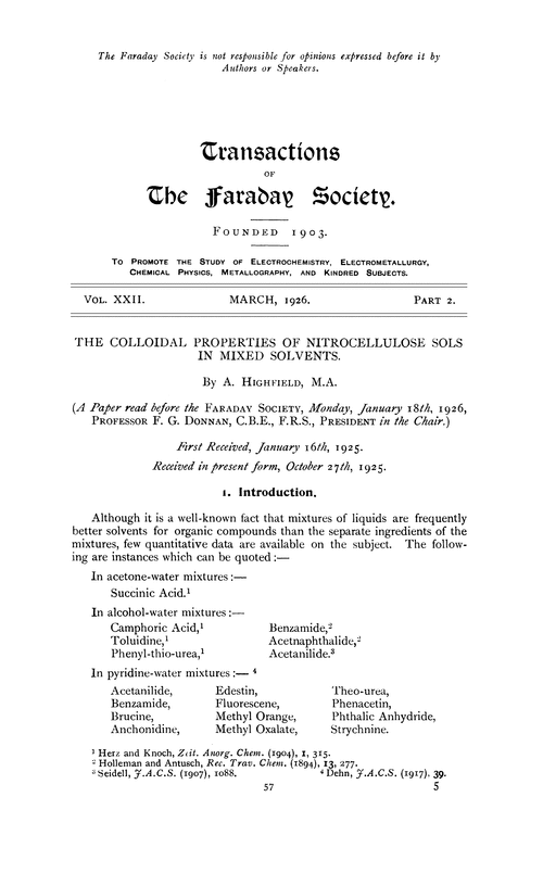 The colloidal properties of nitrocellulose sols in mixed solvents