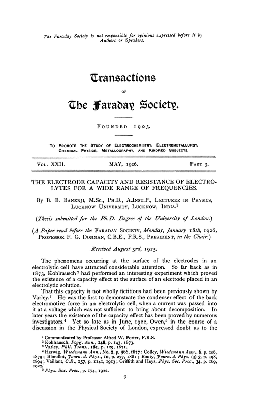 The electrode capacity and resistance of electrolytes for a wide range of frequencies