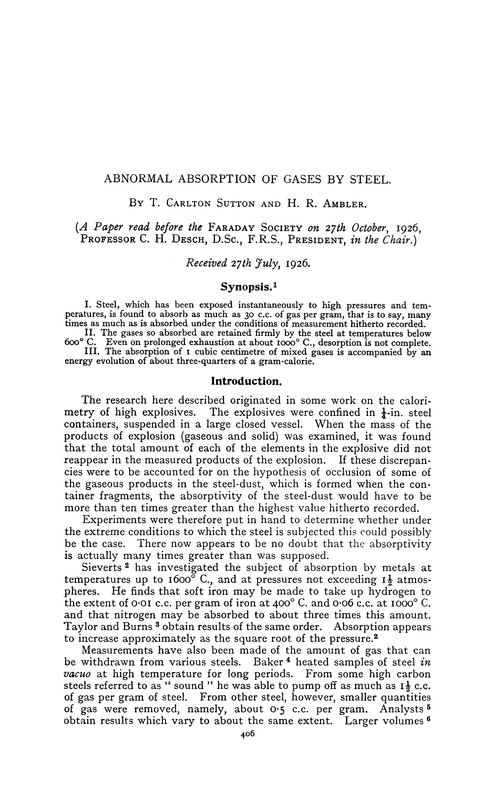 Abnormal absorption of gases by steel