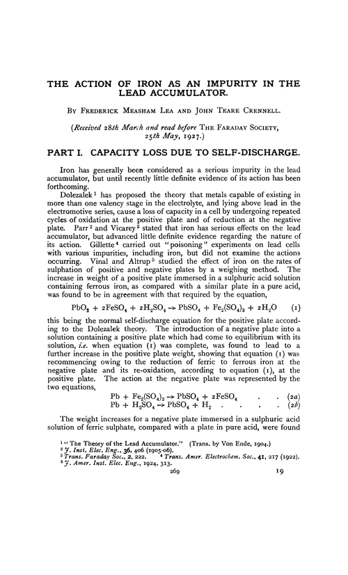 The action of iron as an impurity in the lead accumulator