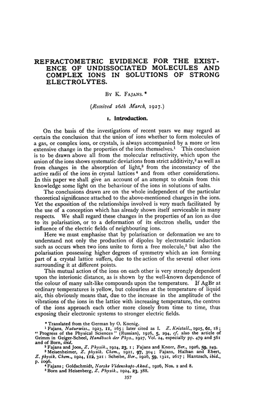 Refractometric evidence for the existence of undissociated molecules and complex ions in solutions of strong electrolytes