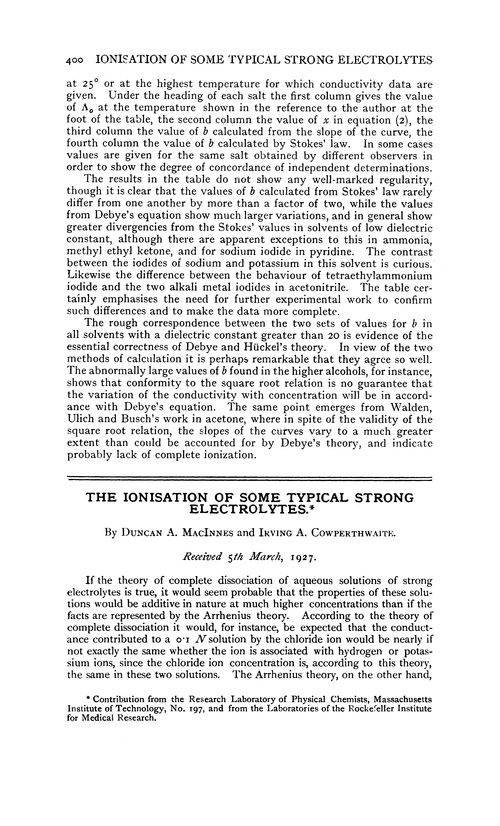 The ionisation of some typical strong electrolytes