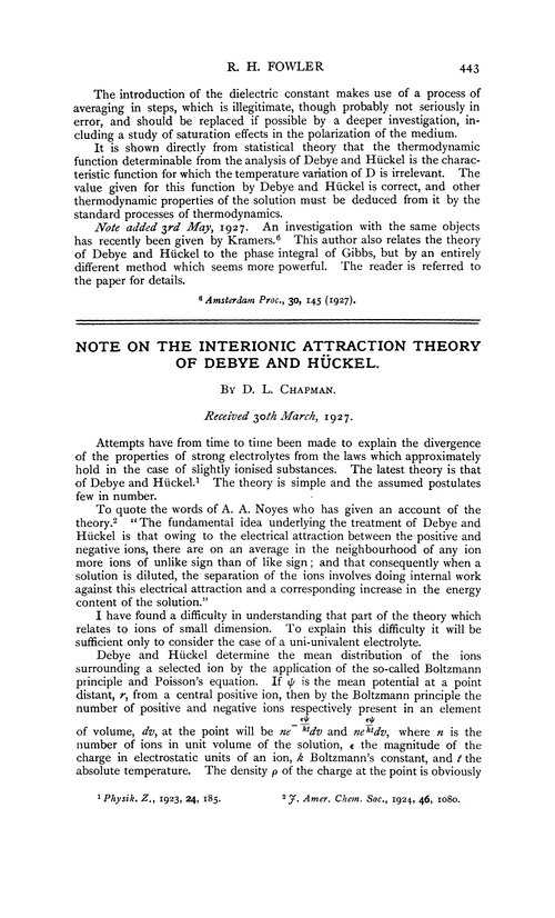 Note on the interionic attraction theory of Debye and Hückel