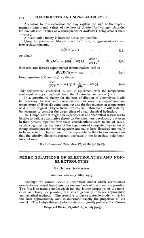 Mixed solutions of electrolytes and non-electrolytes