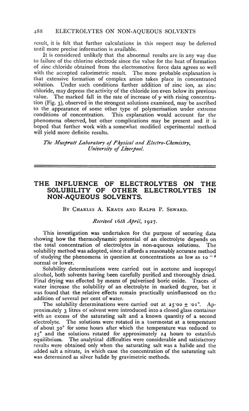 The influence of electrolytes on the solubility of other electrolytes in non-aqueous solvents