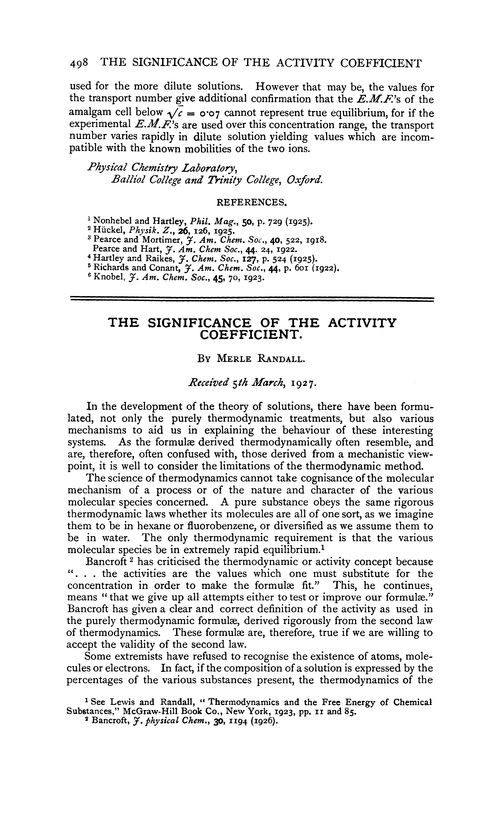 The significance of the activity coefficient