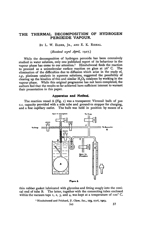 The thermal decomposition of hydrogen peroxide vapour