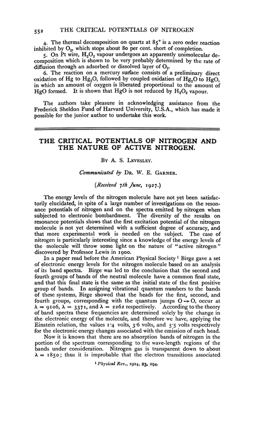 The critical potentials of nitrogen and the nature of active nitrogen