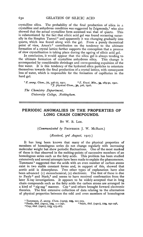 Periodic anomalies in the properties of long chain compounds