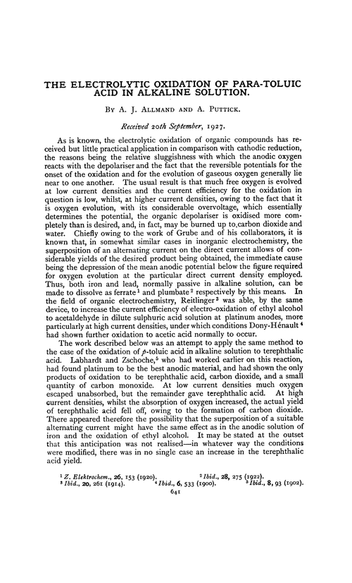 The electrolytic oxidation of para-toluic acid in alkaline solution